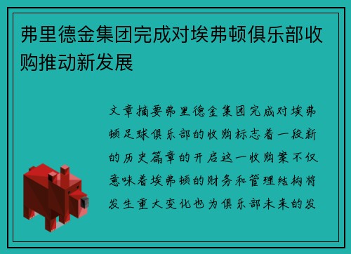 弗里德金集团完成对埃弗顿俱乐部收购推动新发展 弗里德金集团完成对埃弗顿俱乐部收购推动新发展